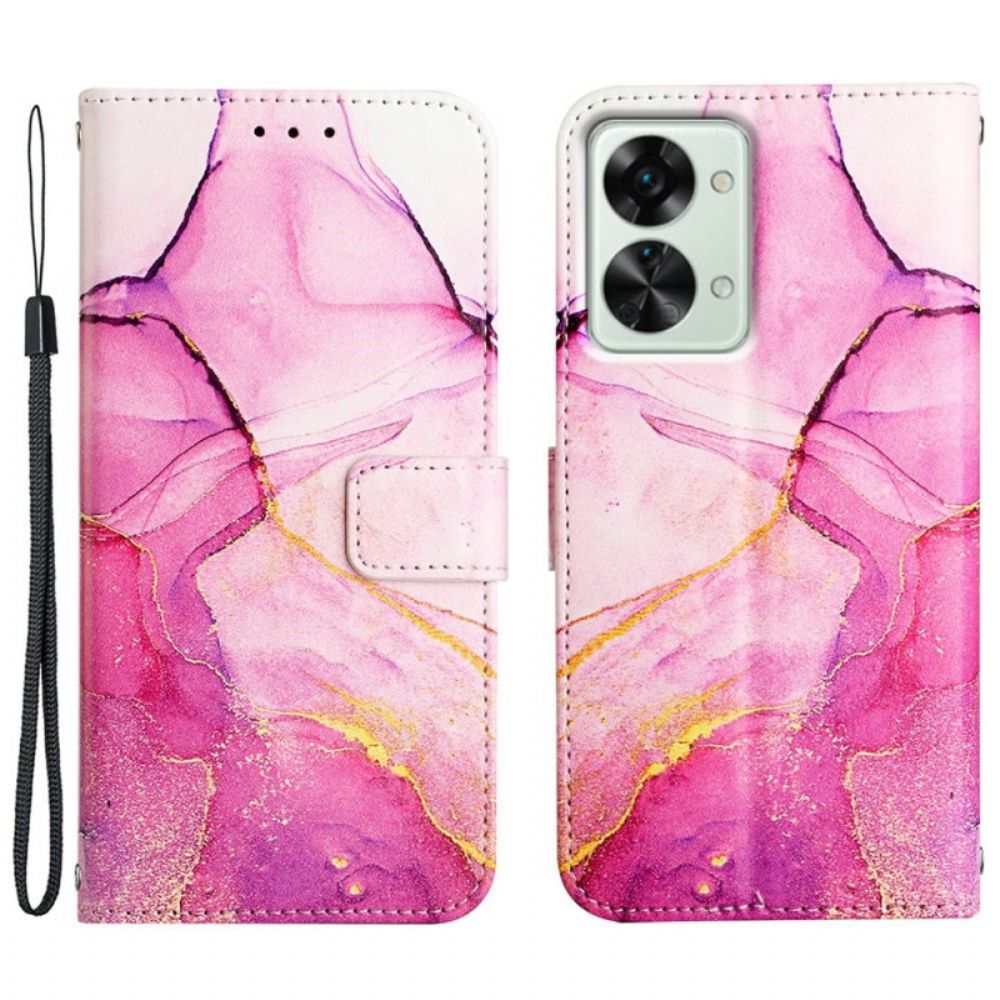 Folio-hoesje voor OnePlus Nord 2T 5G Met Ketting Marmeren Band