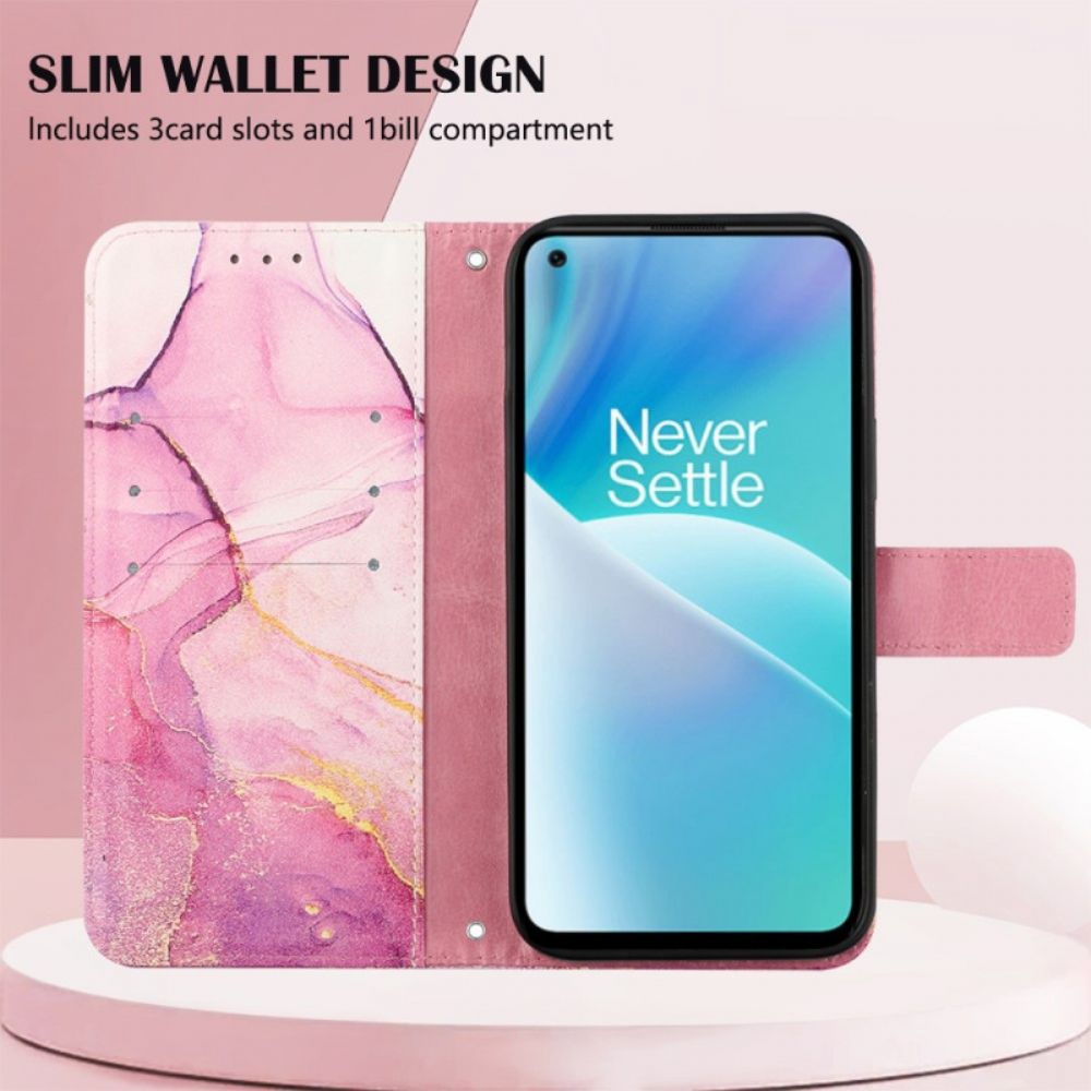 Folio-hoesje voor OnePlus Nord 2T 5G Met Ketting Marmeren Band