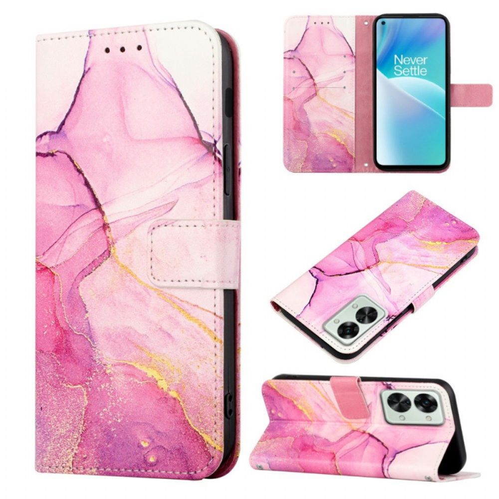 Folio-hoesje voor OnePlus Nord 2T 5G Met Ketting Marmeren Band