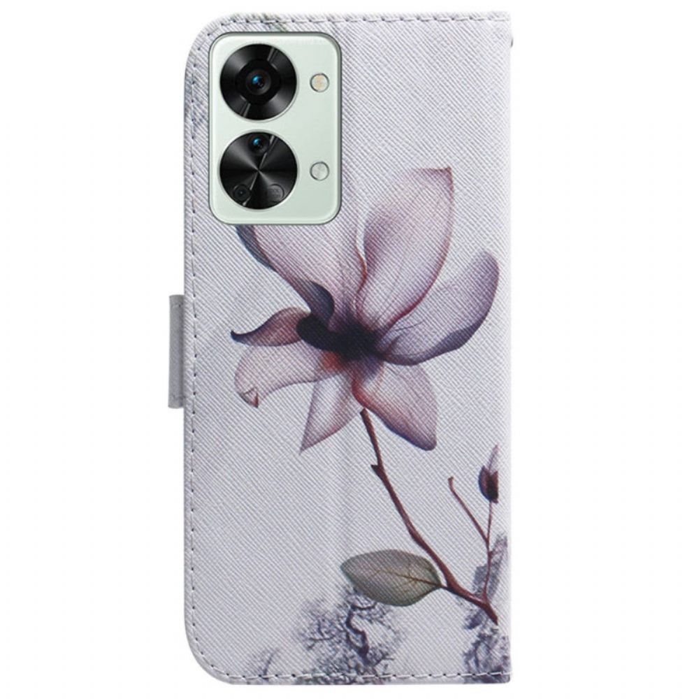 Folio-hoesje voor OnePlus Nord 2T 5G Met Ketting Roze Band Bloem