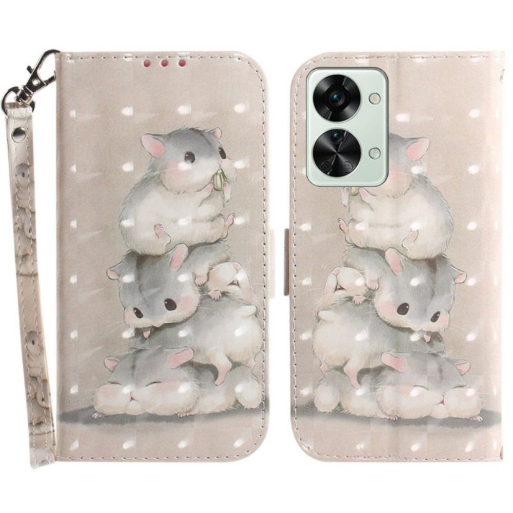 Folio-hoesje voor OnePlus Nord 2T 5G Met Ketting Thong Eekhoorns