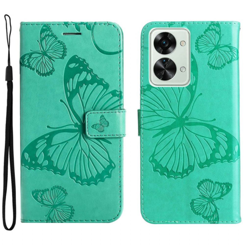 Folio-hoesje voor OnePlus Nord 2T 5G Met Ketting Vlinders Met Lanyard-kaarthouder