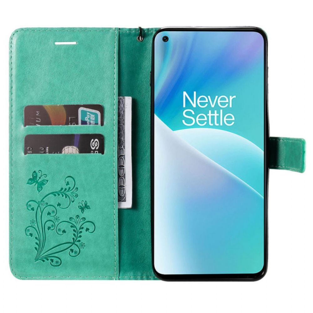 Folio-hoesje voor OnePlus Nord 2T 5G Met Ketting Vlinders Met Lanyard-kaarthouder