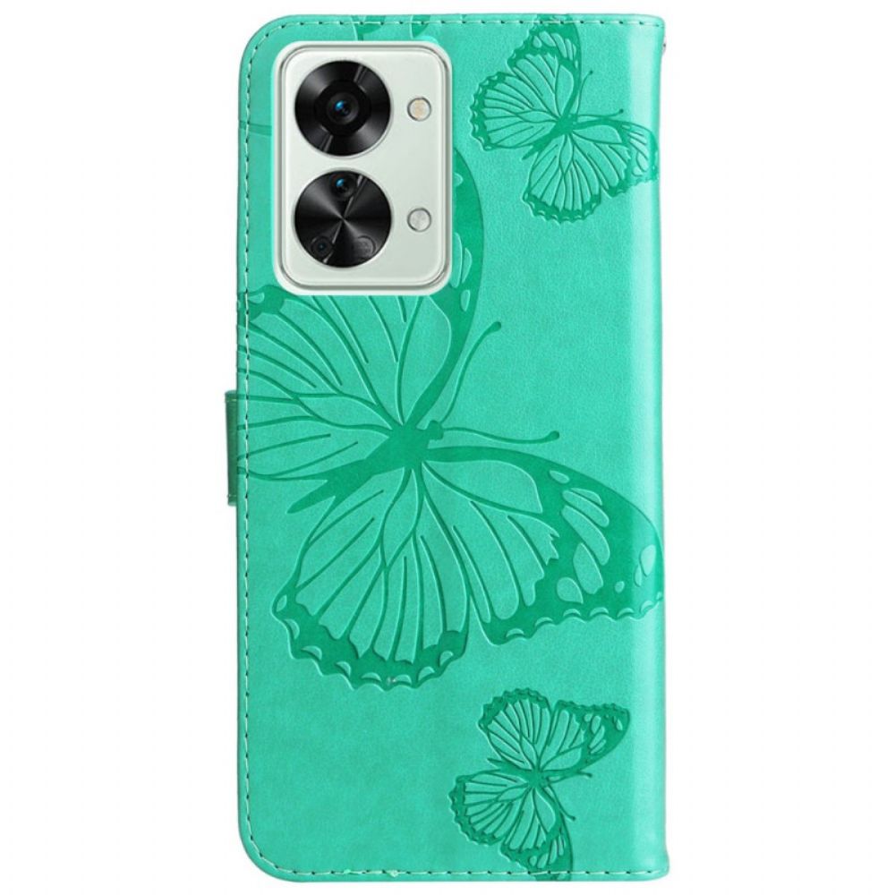 Folio-hoesje voor OnePlus Nord 2T 5G Met Ketting Vlinders Met Lanyard-kaarthouder