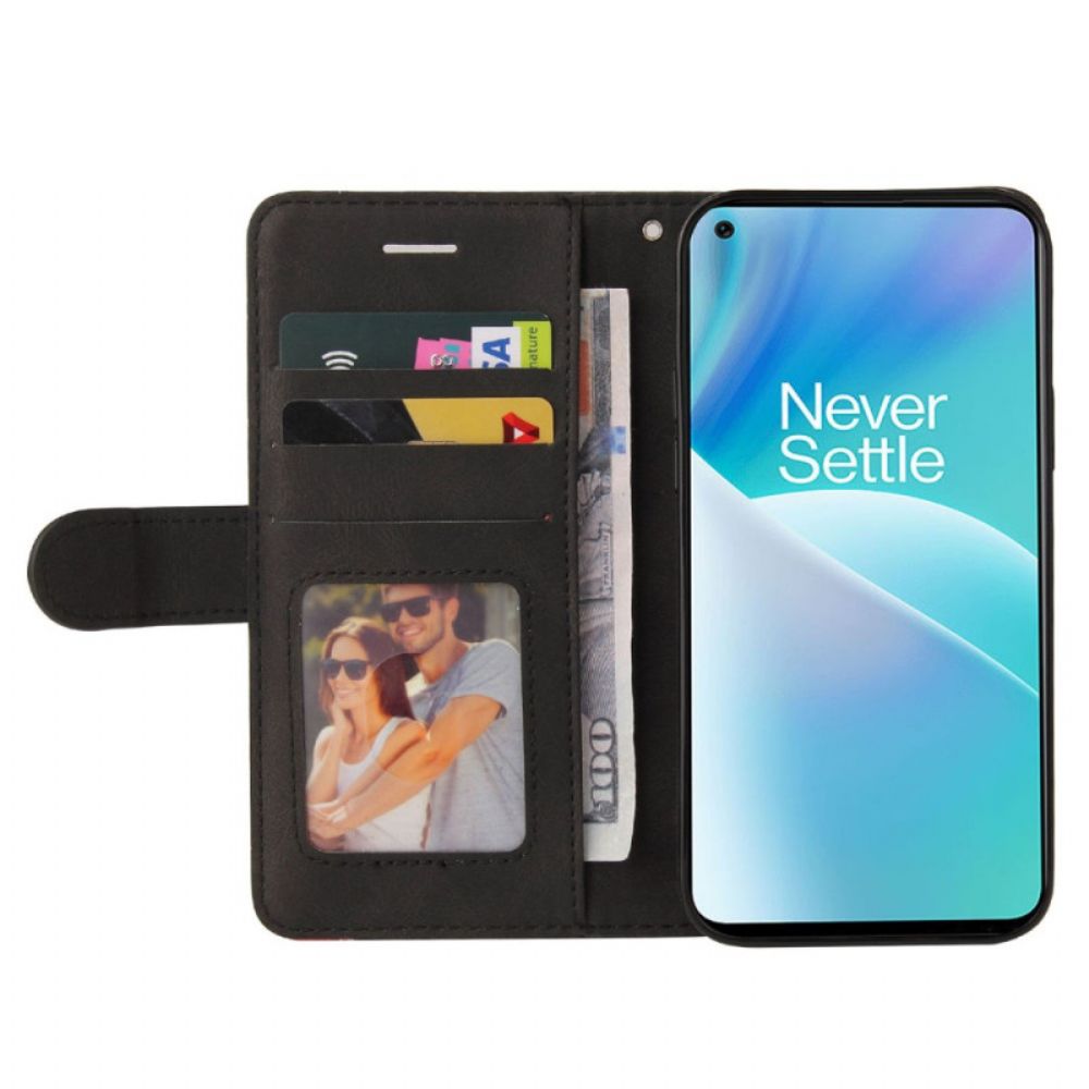Folio-hoesje voor OnePlus Nord 2T 5G Tweekleurige Kt-lederen Serie Met Kaarthouder Met Riem