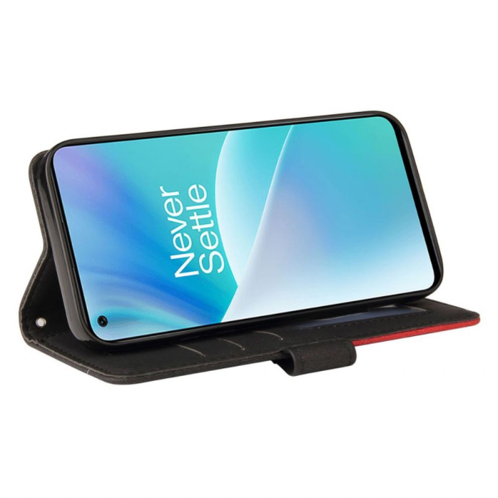 Folio-hoesje voor OnePlus Nord 2T 5G Tweekleurige Kt-lederen Serie Met Kaarthouder Met Riem