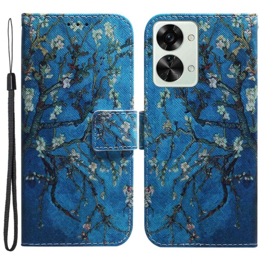 Leren Hoesje voor OnePlus Nord 2T 5G Met Ketting Abrikozenband Bloemen