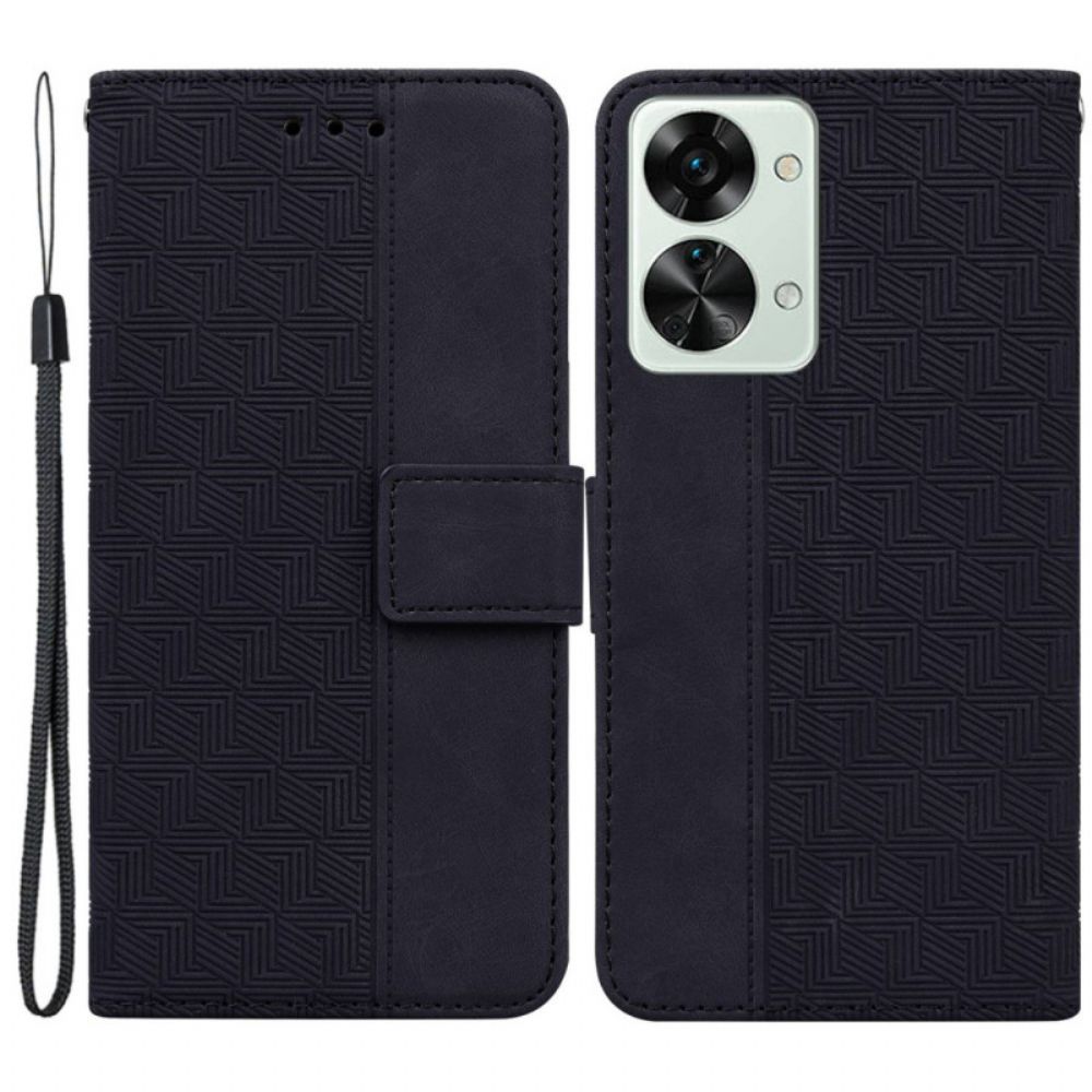 Leren Hoesje voor OnePlus Nord 2T 5G Met Ketting Geometrische Strappy Patronen