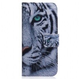 Leren Hoesje voor OnePlus Nord 2T 5G Met Ketting Thong Witte Tijger