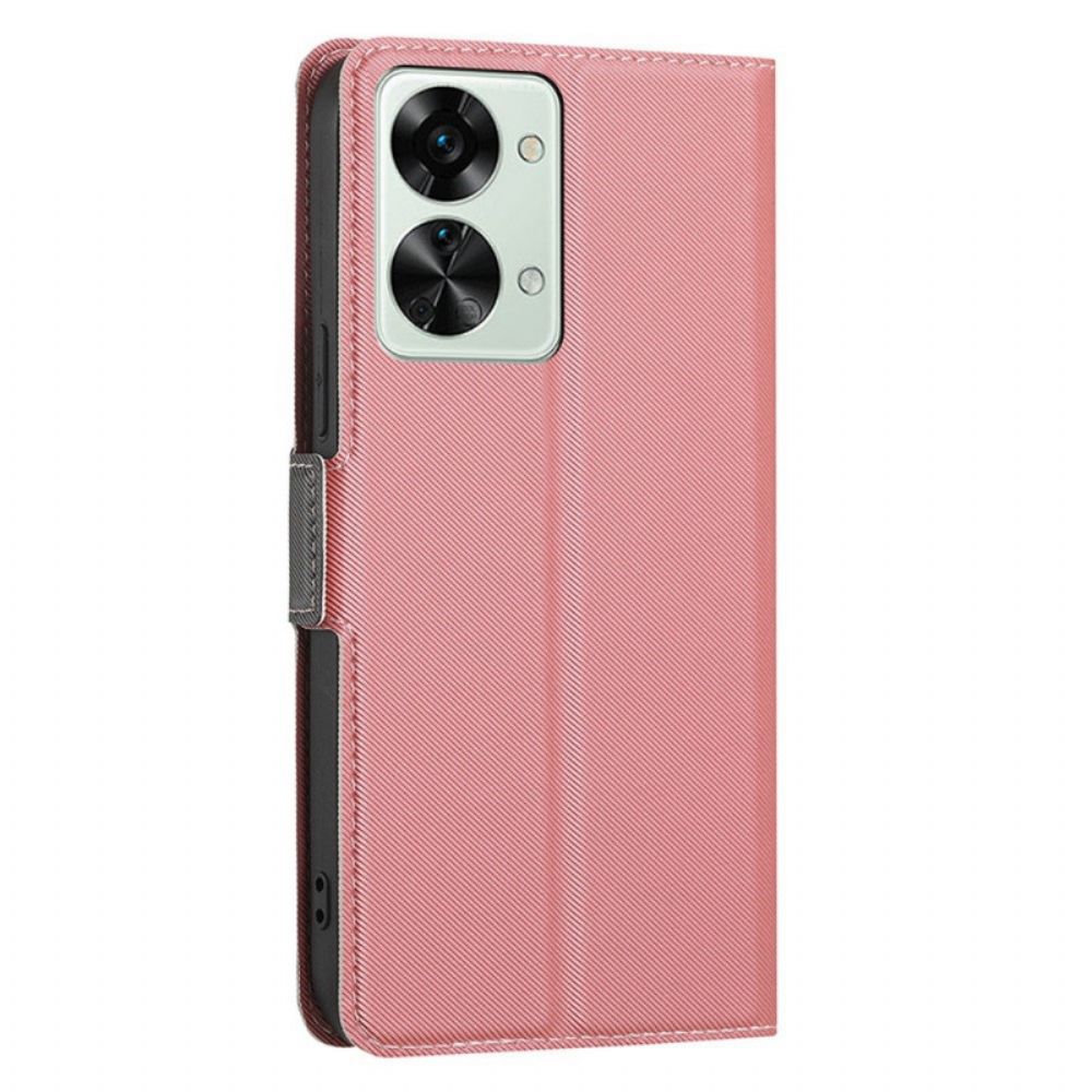 Leren Hoesje voor OnePlus Nord 2T 5G Tweekleurige Lederen Stijl