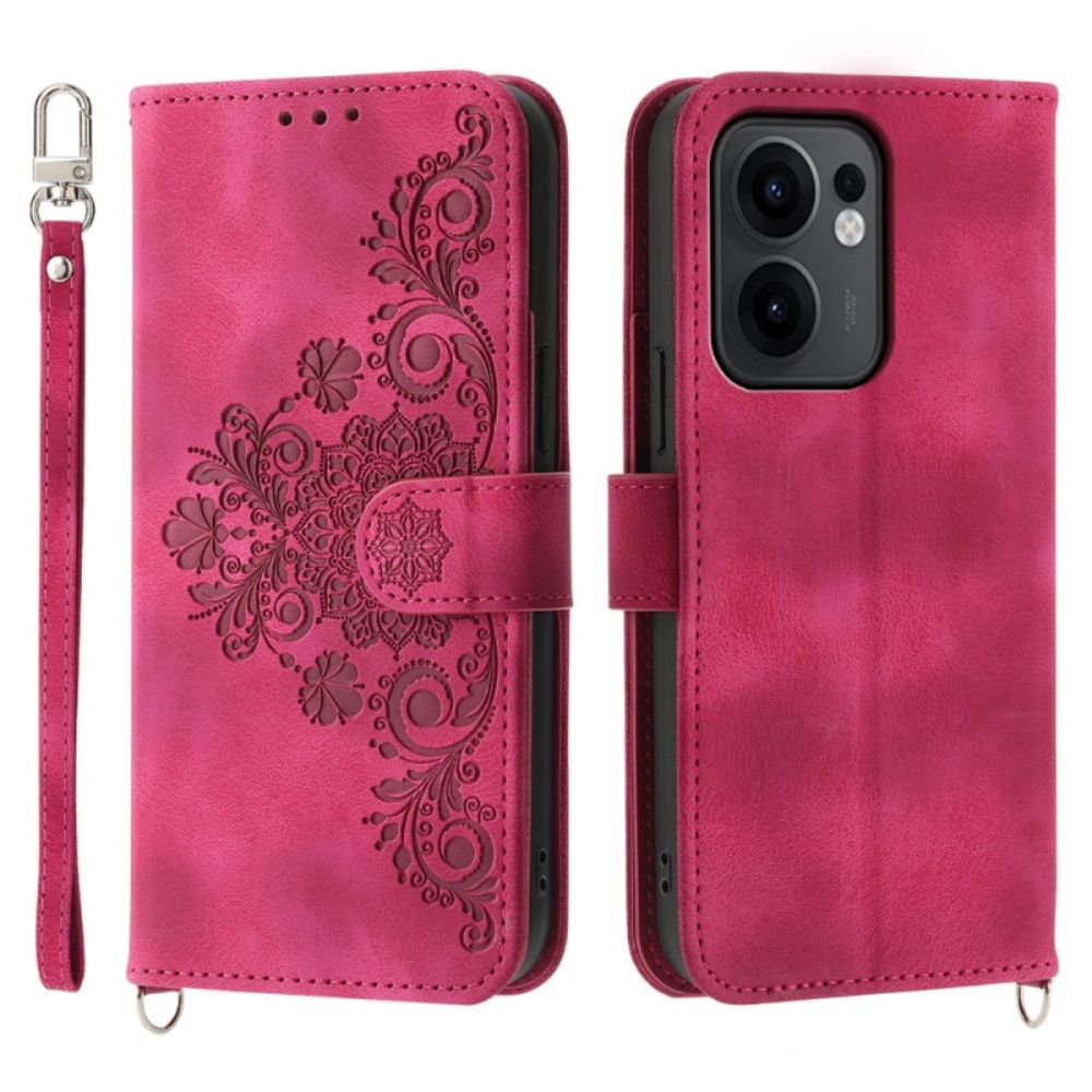 Leren Hoesje Oppo Reno 13f 4g / 5g / 13 Fs 5g Suède Kantlook Met Bandje En Schouderband Bescherming Hoesje