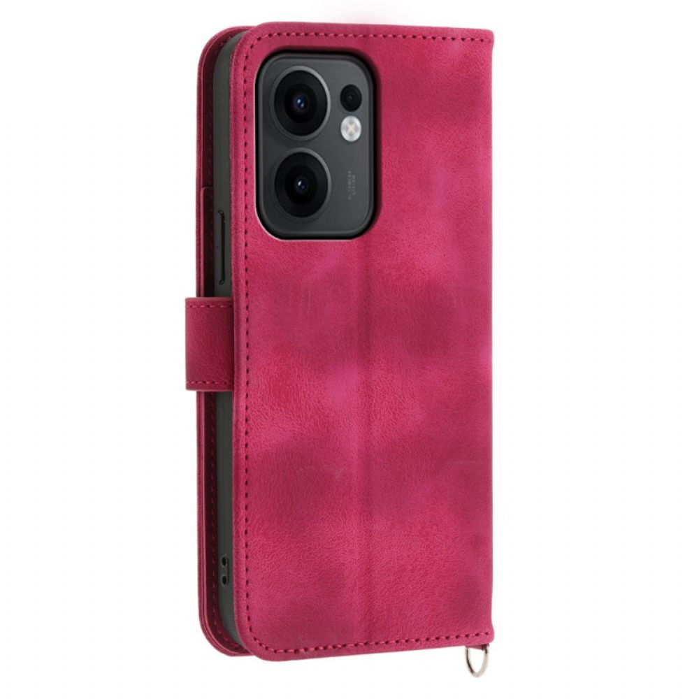 Leren Hoesje Oppo Reno 13f 4g / 5g / 13 Fs 5g Suède Kantlook Met Bandje En Schouderband Bescherming Hoesje