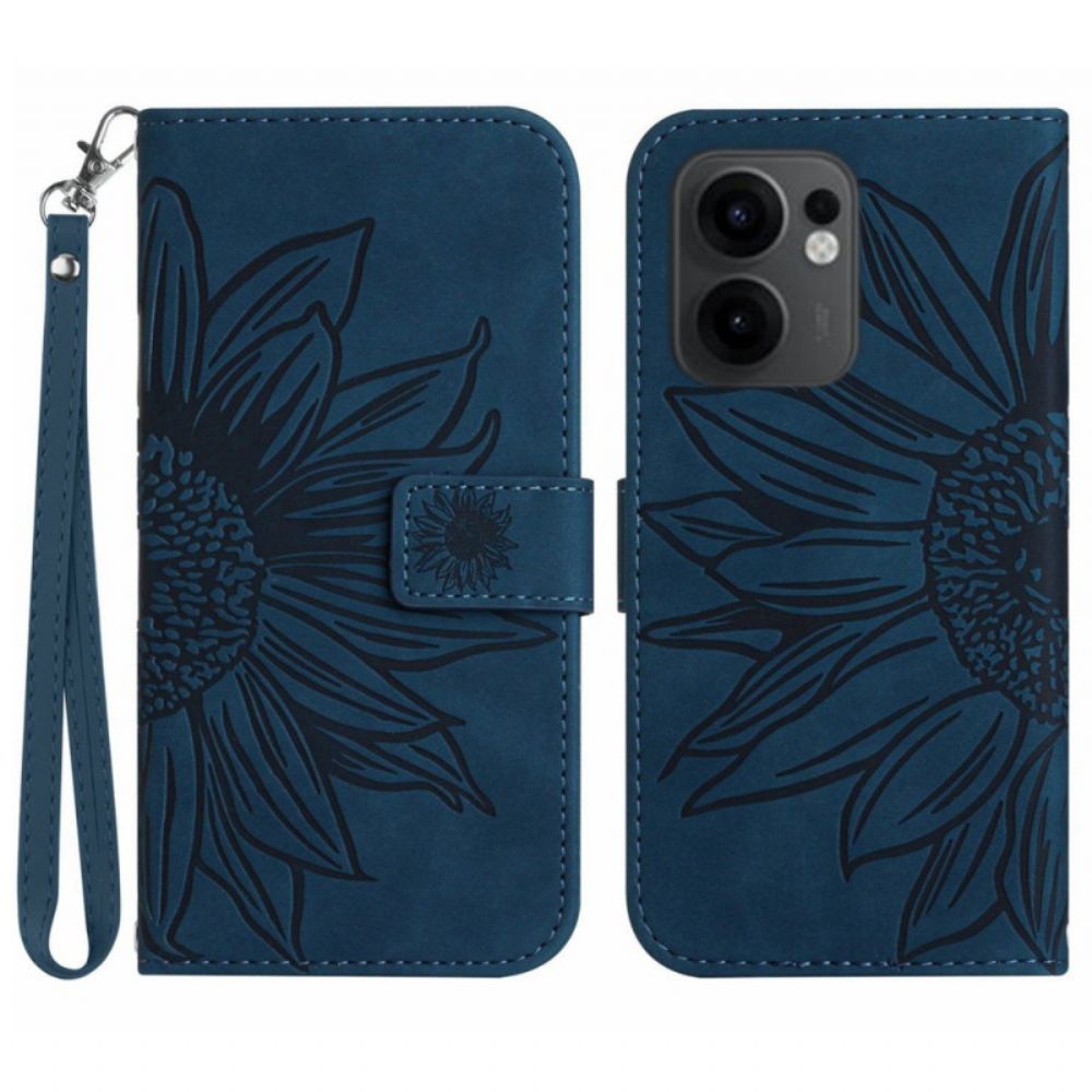 Leren Hoesje Oppo Reno 13f 4g / 5g / 13 Fs 5g Zonnebloemprint Met Bandje