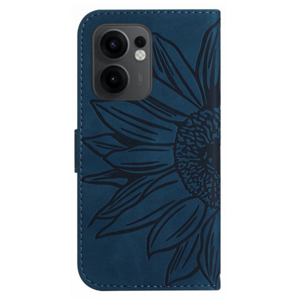 Leren Hoesje Voor Oppo Reno 13f 4g / 5g / 13 Fs 5g Schoudertas Met Zonnebloemprint