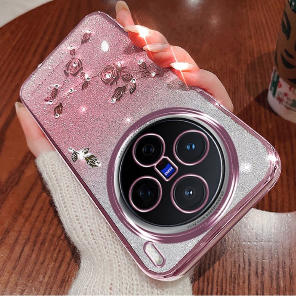 Hoesje Vivo X200 Pro Bloem- En Strass-standaard Kadem Bescherming Hoesje