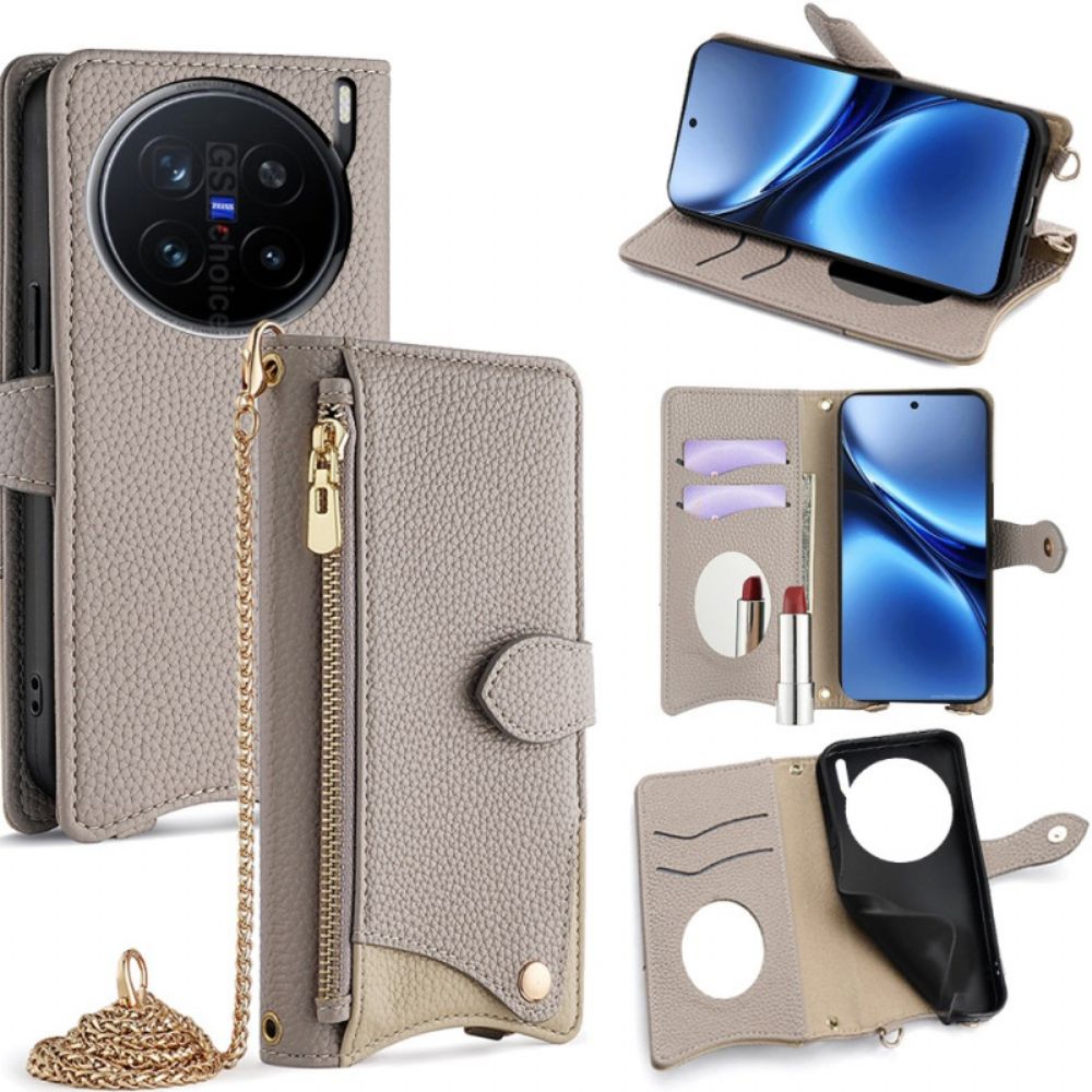 Leren Hoesje Vivo X200 Pro Spiegel En Schouderband Bescherming Hoesje