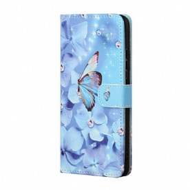 Folio-hoesje voor Xiaomi Redmi Note 10 5G / Poco M3 Pro 5G Met Ketting Thong Vlinders