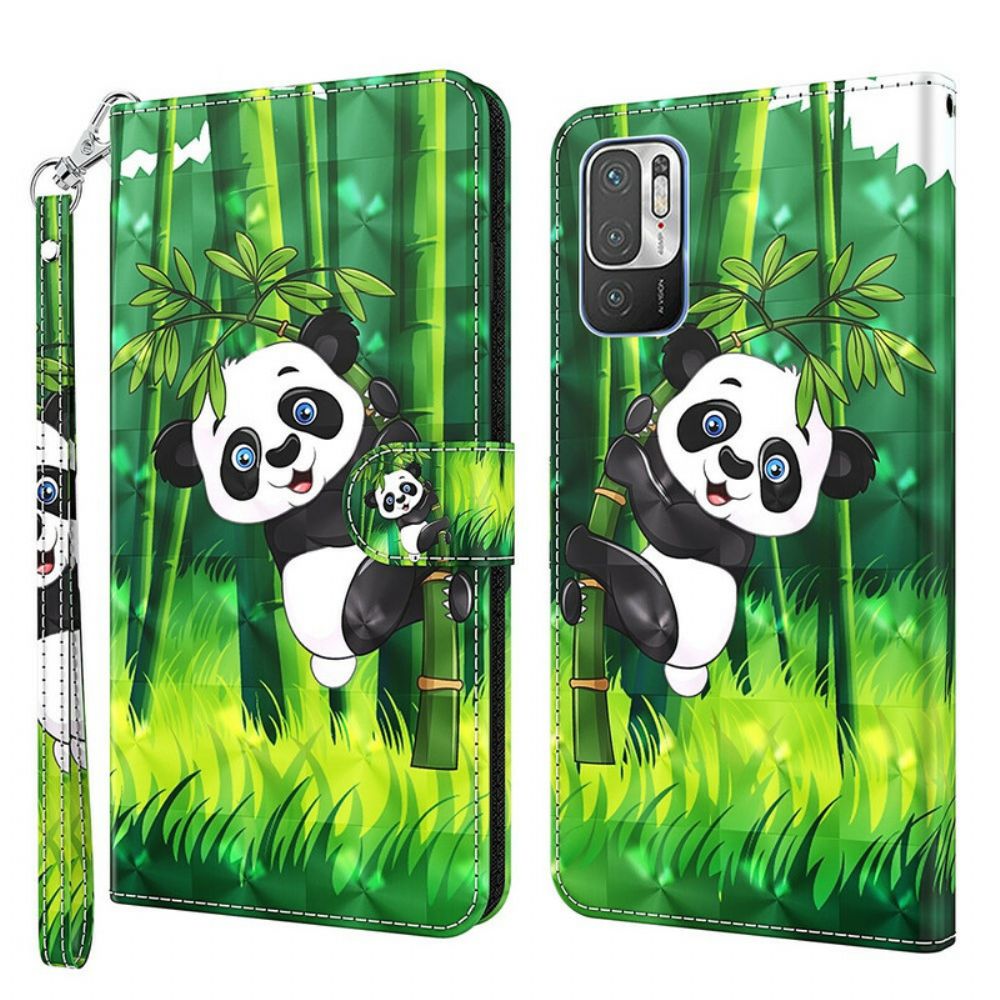 Leren Hoesje voor Xiaomi Redmi Note 10 5G / Poco M3 Pro 5G Panda En Bamboe