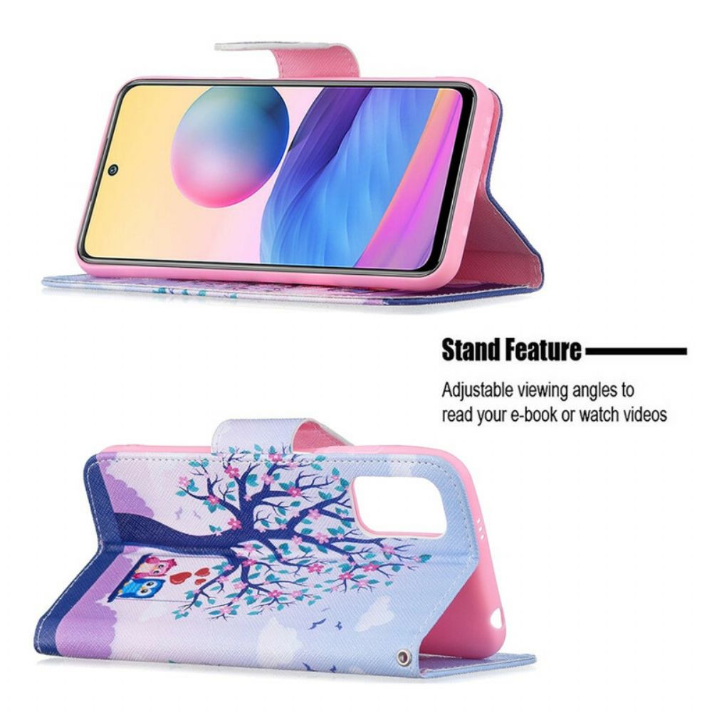 Leren Hoesje voor Xiaomi Redmi Note 10 5G / Poco M3 Pro 5G Uilen Op De Schommel