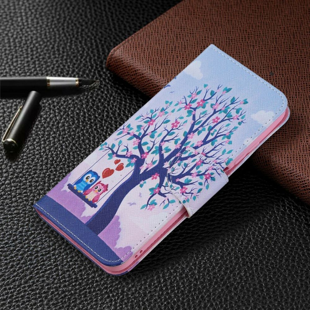Leren Hoesje voor Xiaomi Redmi Note 10 5G / Poco M3 Pro 5G Uilen Op De Schommel