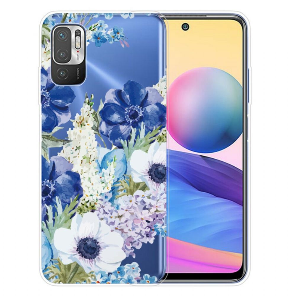 Telefoonhoesje voor Xiaomi Redmi Note 10 5G / Poco M3 Pro 5G Aquarel Blauwe Bloemen