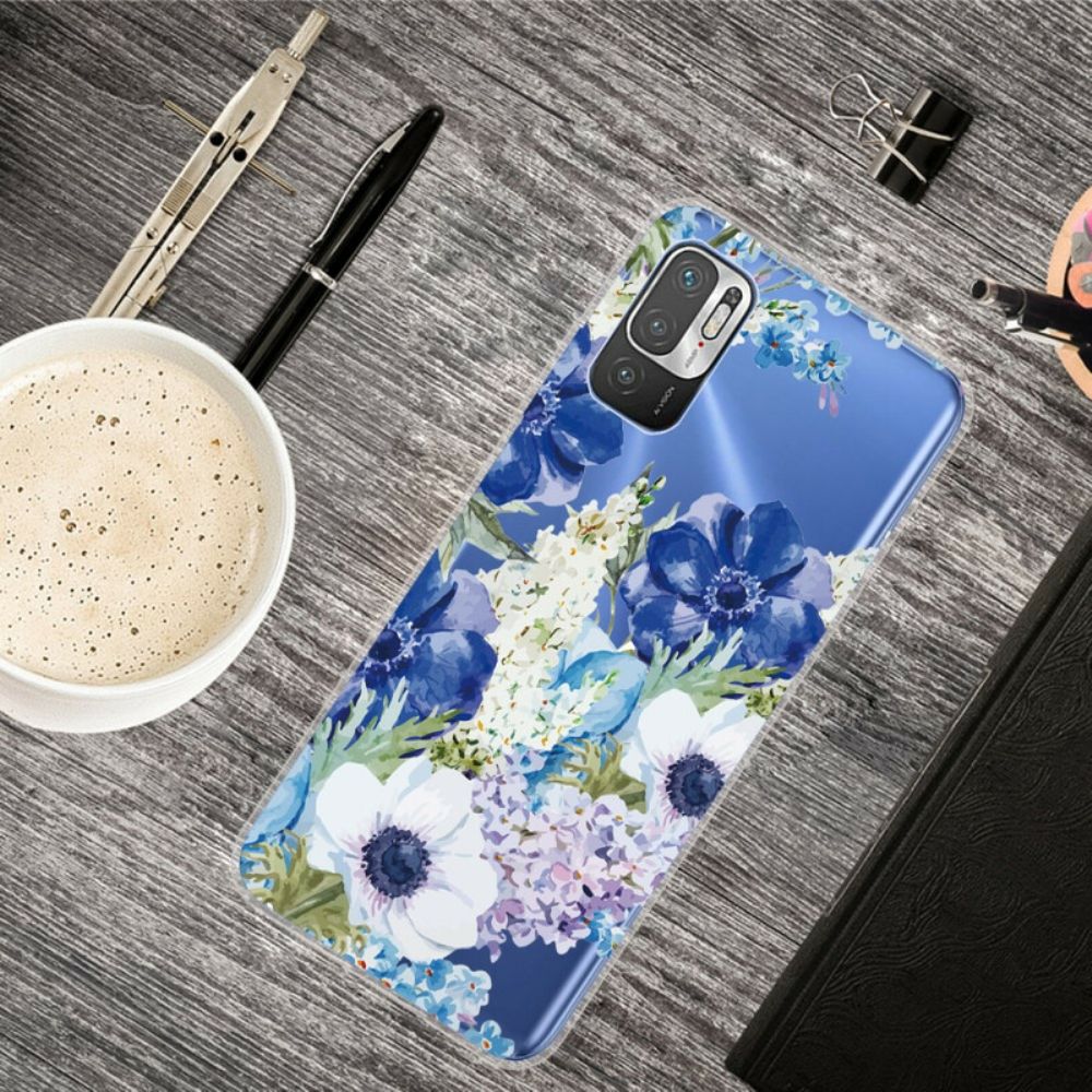 Telefoonhoesje voor Xiaomi Redmi Note 10 5G / Poco M3 Pro 5G Aquarel Blauwe Bloemen