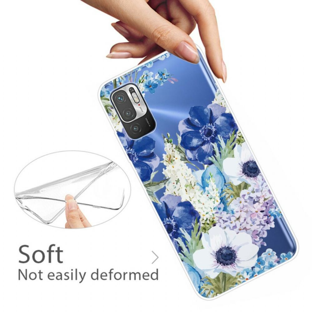 Telefoonhoesje voor Xiaomi Redmi Note 10 5G / Poco M3 Pro 5G Aquarel Blauwe Bloemen