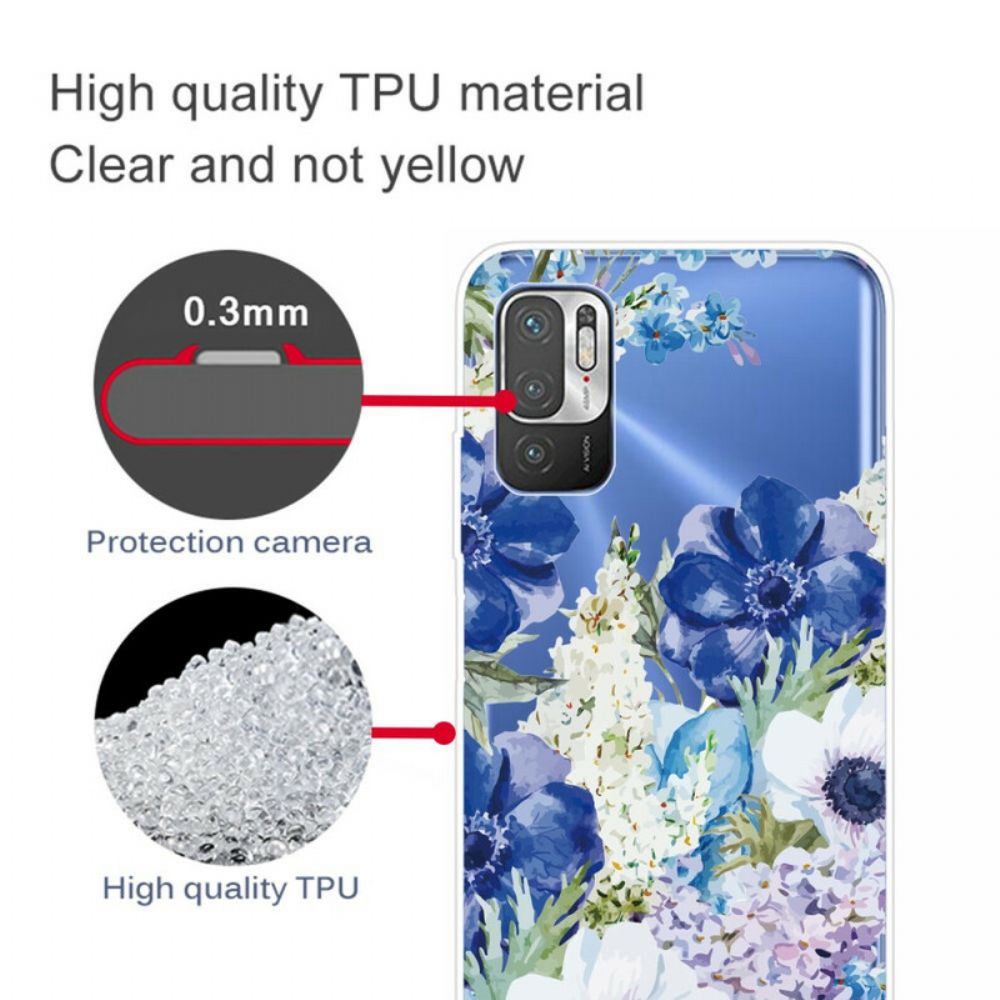 Telefoonhoesje voor Xiaomi Redmi Note 10 5G / Poco M3 Pro 5G Aquarel Blauwe Bloemen