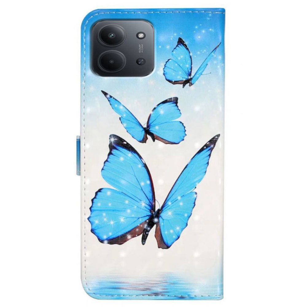 Flip Case Leren Poco C85 Drie Vlinders