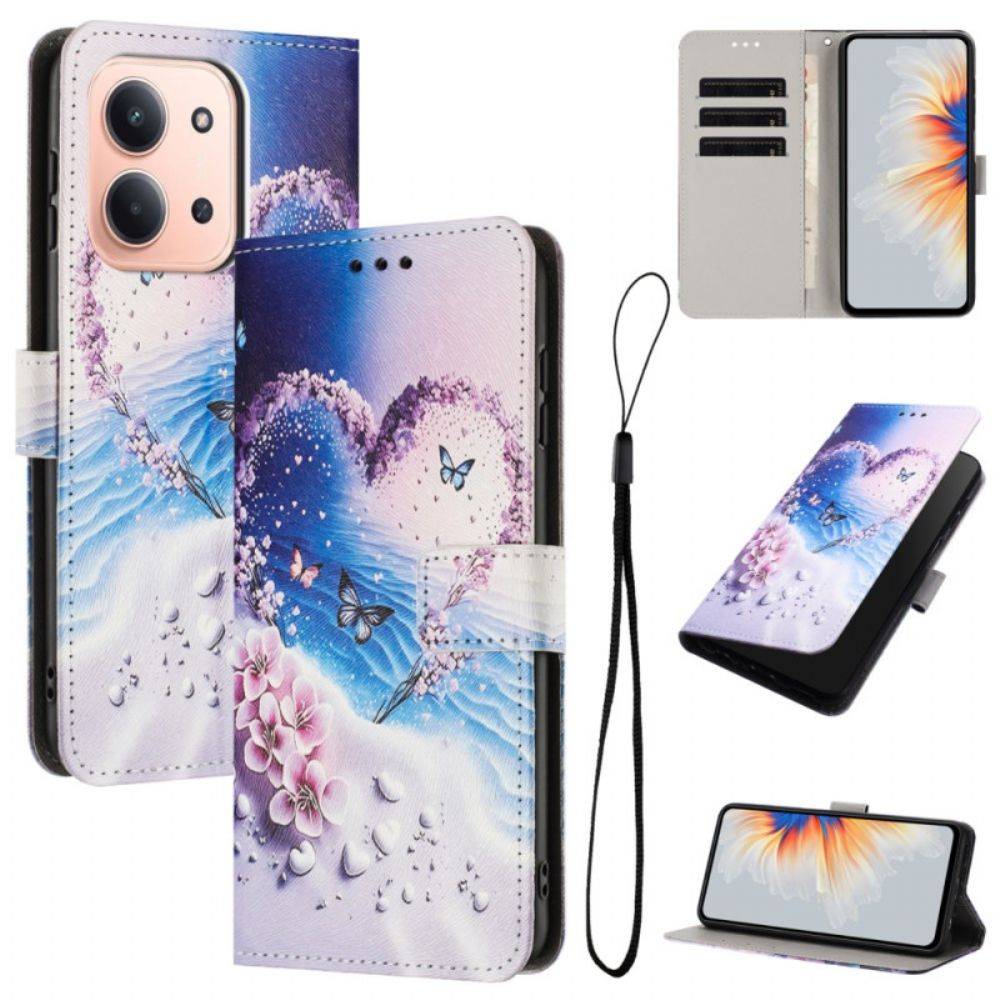 Flip Case Leren Poco C85 Hart En Vlinders