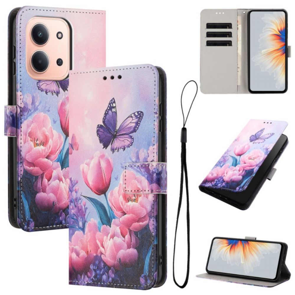 Folio-hoesje Poco C85 Telefoonhoesje Roze Bloemenprint Patroon