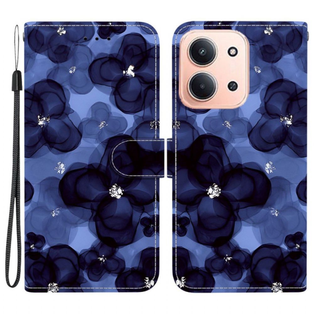 Leren Hoesje Poco C85 Blauwe Bloemen Bescherming Hoesje