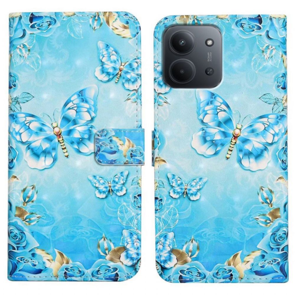 Leren Hoesje Poco C85 Diamanten Vlinders Bescherming Hoesje