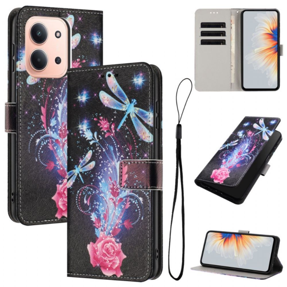 Leren Hoesje Poco C85 Libellen Bescherming Hoesje