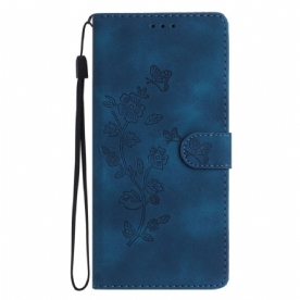Leren Hoesje Voor Poco C85 Bloemenprint Met Suède-effect