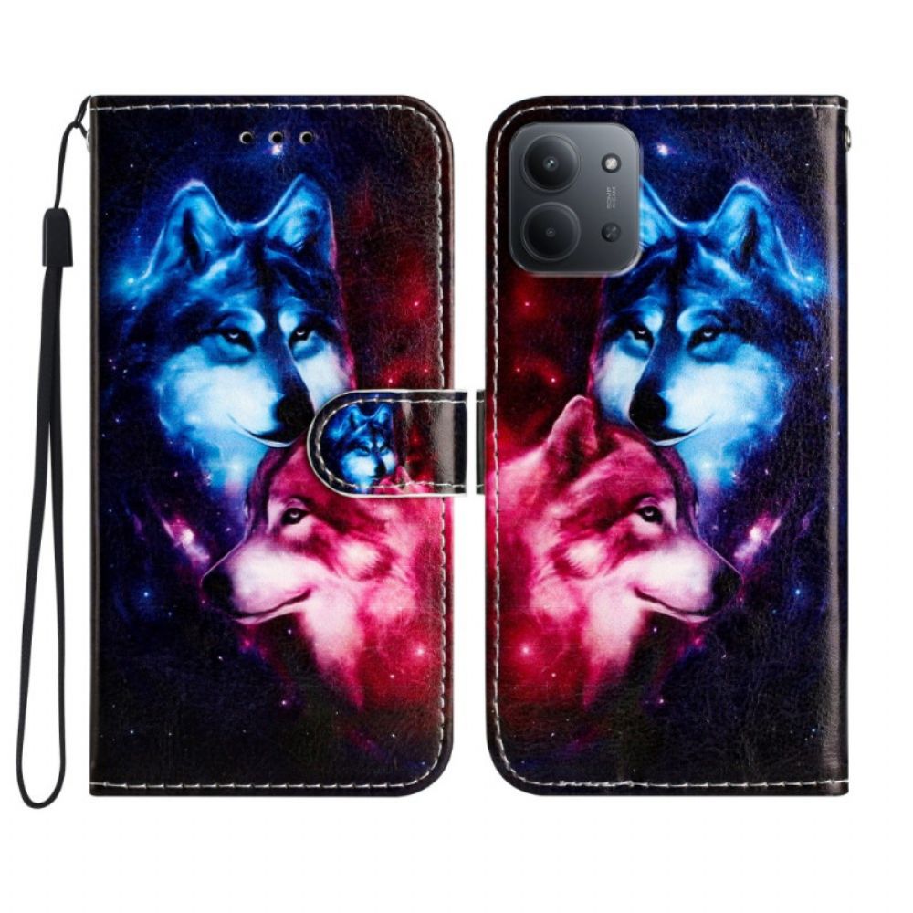 Leren Hoesje Voor Poco C85 Twee Wolven