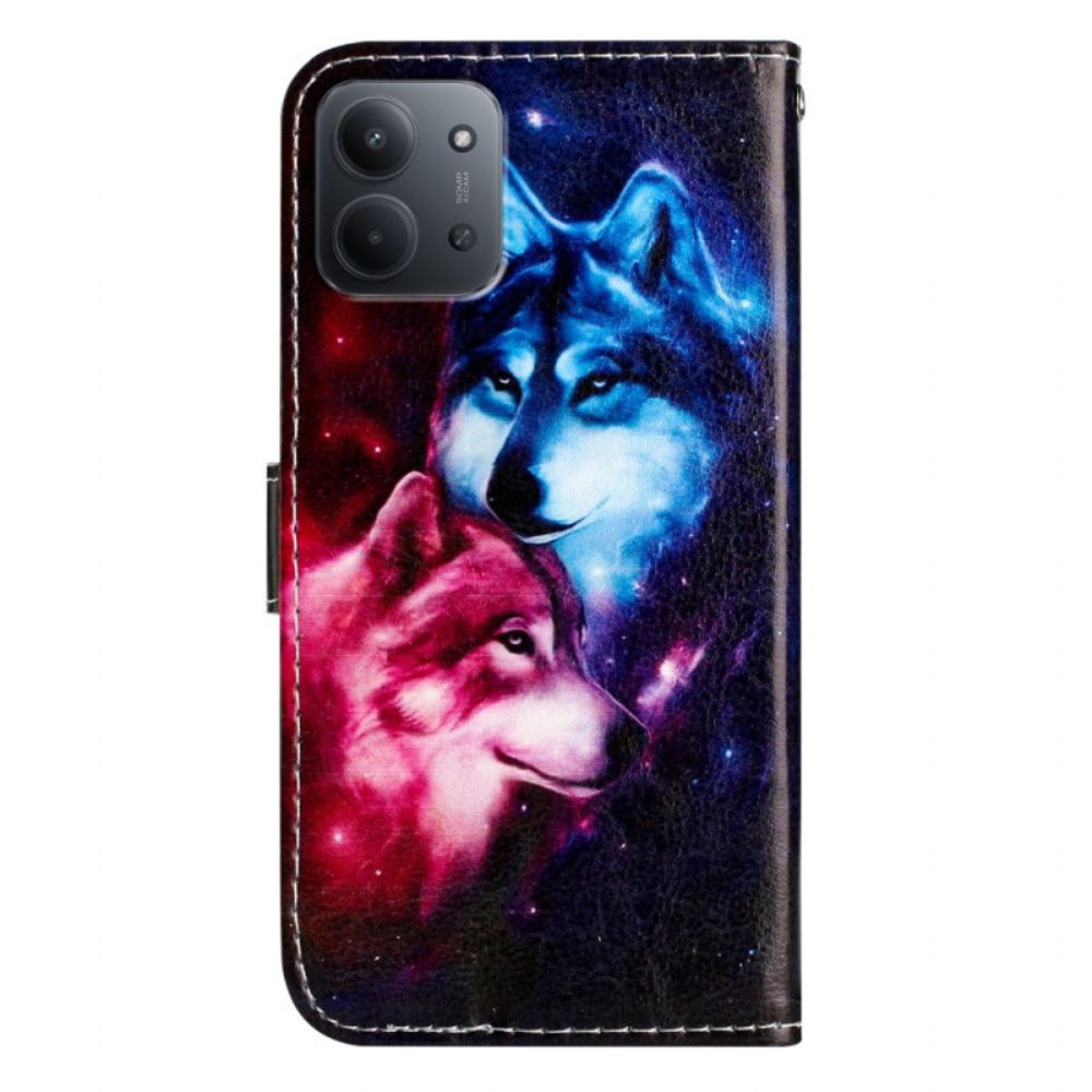 Leren Hoesje Voor Poco C85 Twee Wolven