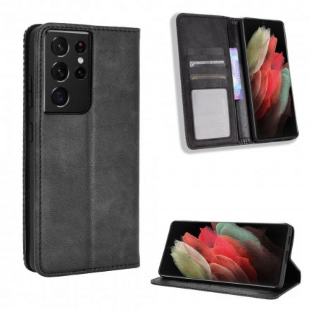 Bescherming Hoesje voor Samsung Galaxy S21 Ultra 5G Folio-hoesje Vintage Gestileerd Leereffect