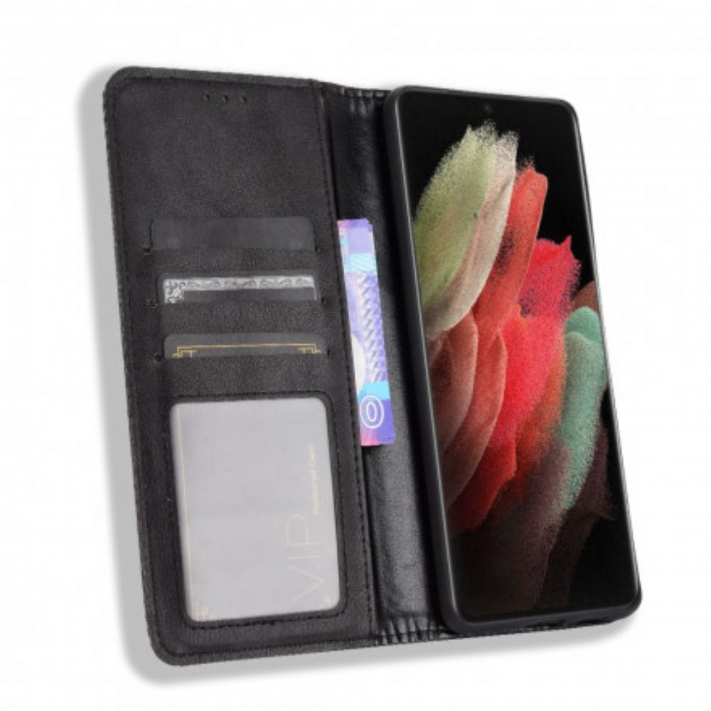 Bescherming Hoesje voor Samsung Galaxy S21 Ultra 5G Folio-hoesje Vintage Gestileerd Leereffect
