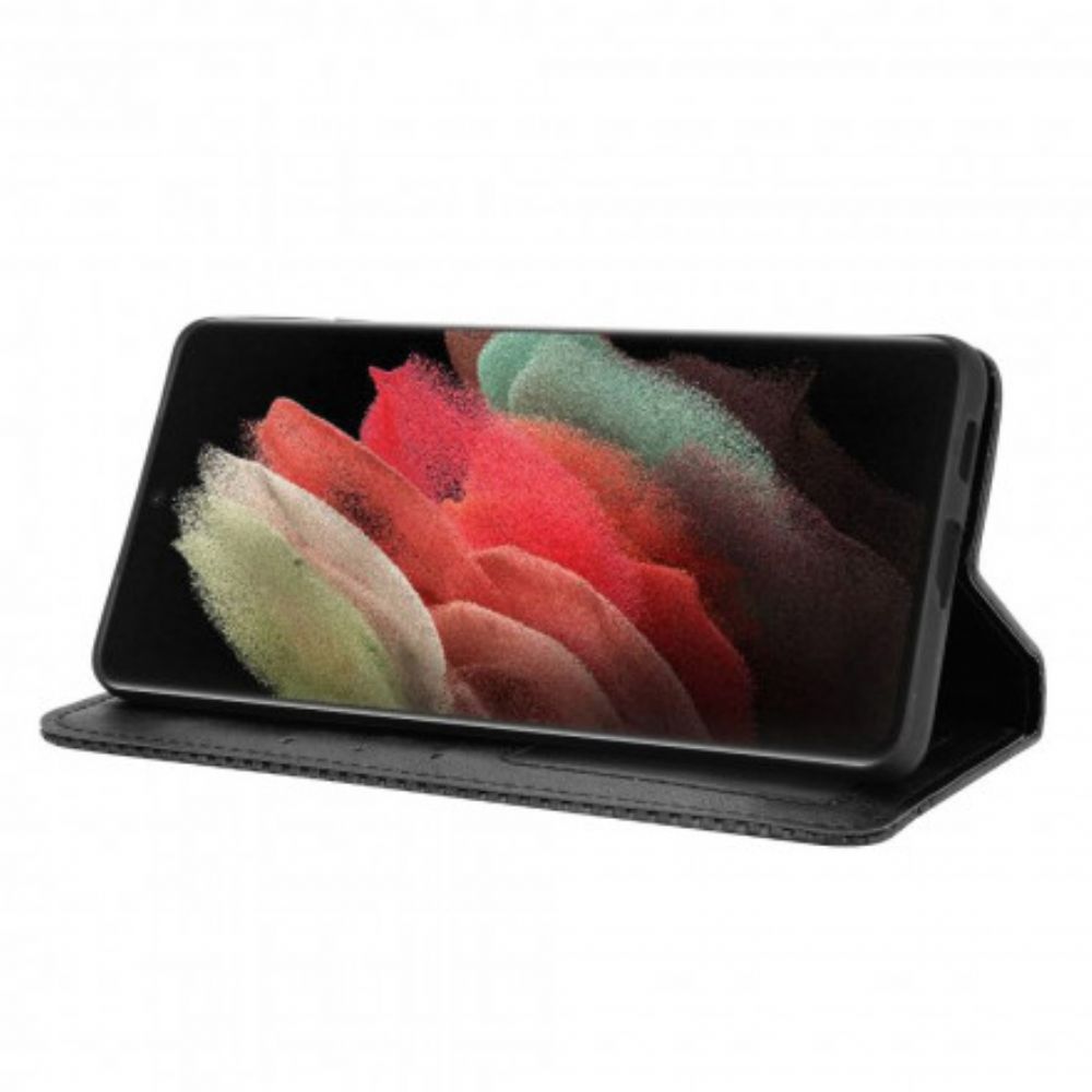 Bescherming Hoesje voor Samsung Galaxy S21 Ultra 5G Folio-hoesje Vintage Gestileerd Leereffect