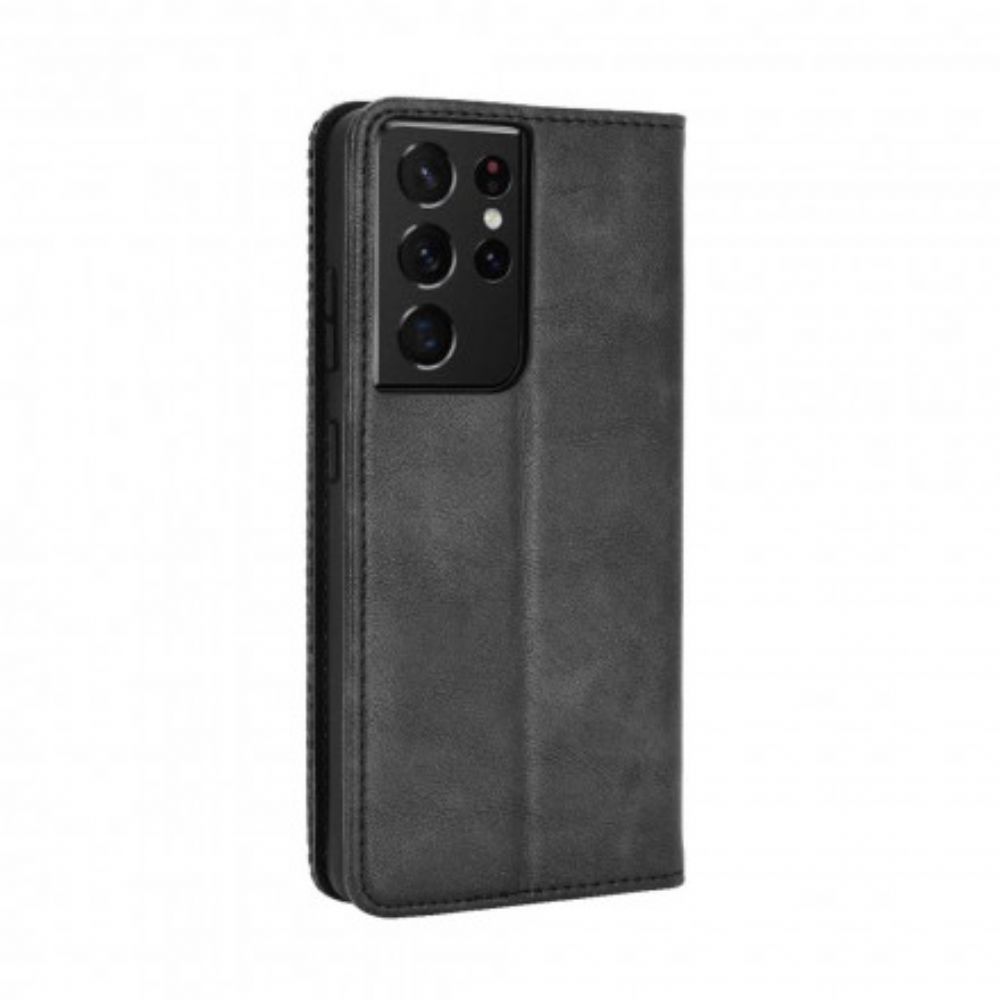 Bescherming Hoesje voor Samsung Galaxy S21 Ultra 5G Folio-hoesje Vintage Gestileerd Leereffect