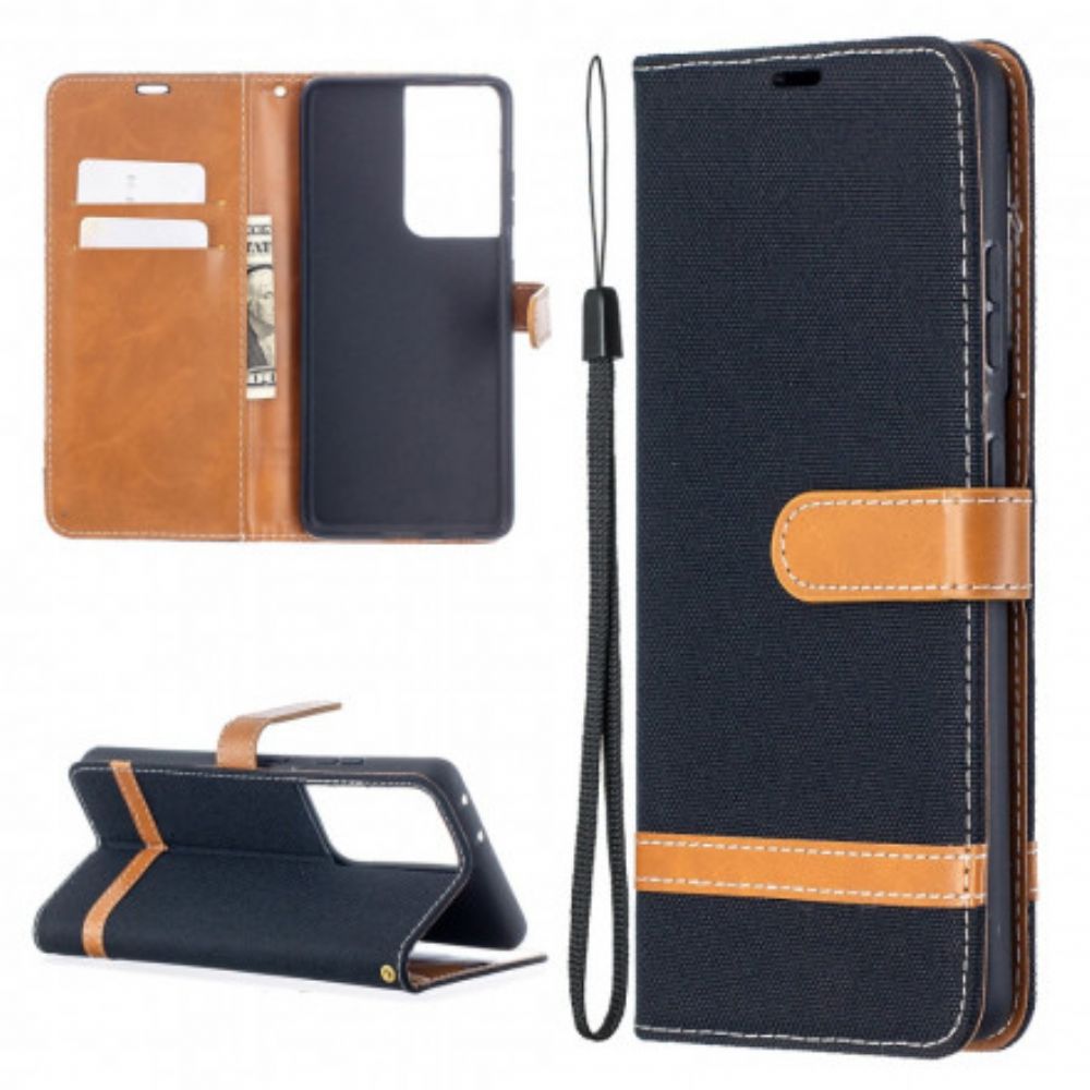 Folio-hoesje voor Samsung Galaxy S21 Ultra 5G Met Ketting Band Met Stof En Leereffect
