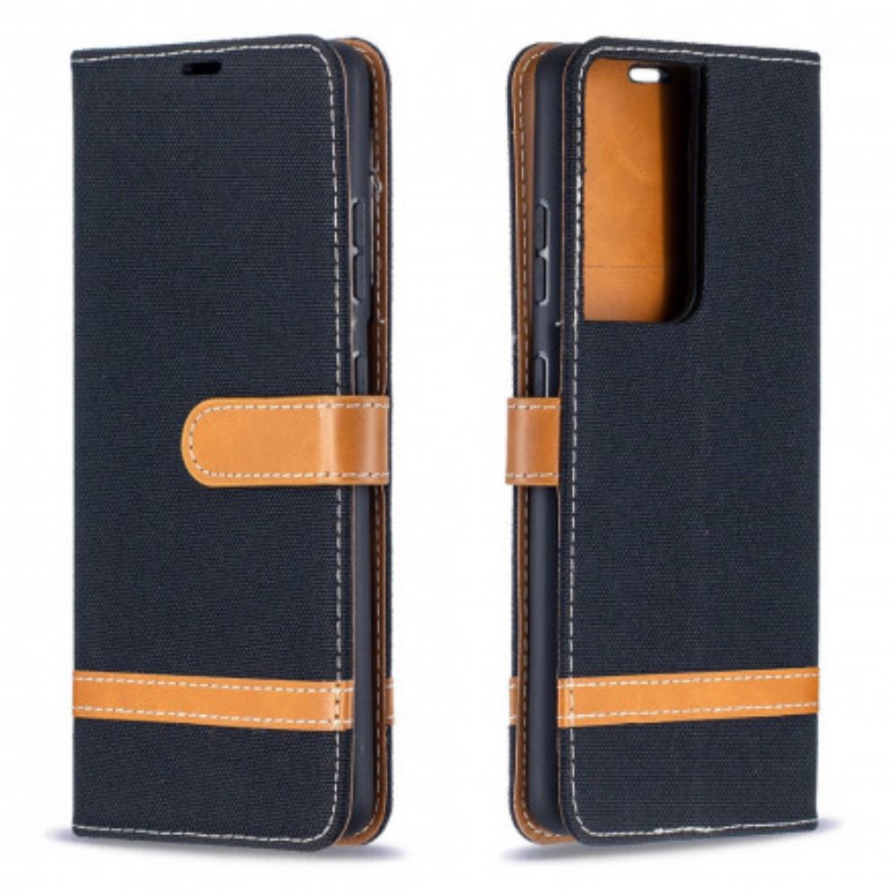 Folio-hoesje voor Samsung Galaxy S21 Ultra 5G Met Ketting Band Met Stof En Leereffect