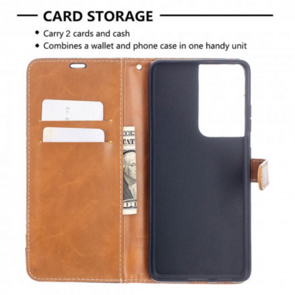 Folio-hoesje voor Samsung Galaxy S21 Ultra 5G Met Ketting Band Met Stof En Leereffect