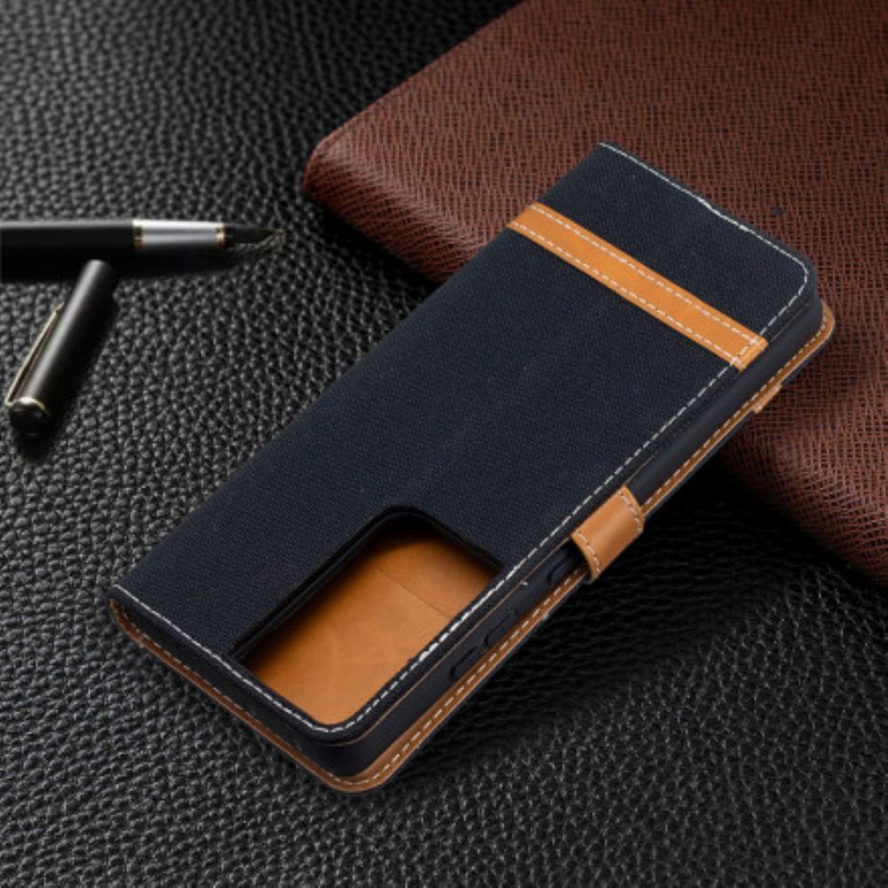 Folio-hoesje voor Samsung Galaxy S21 Ultra 5G Met Ketting Band Met Stof En Leereffect