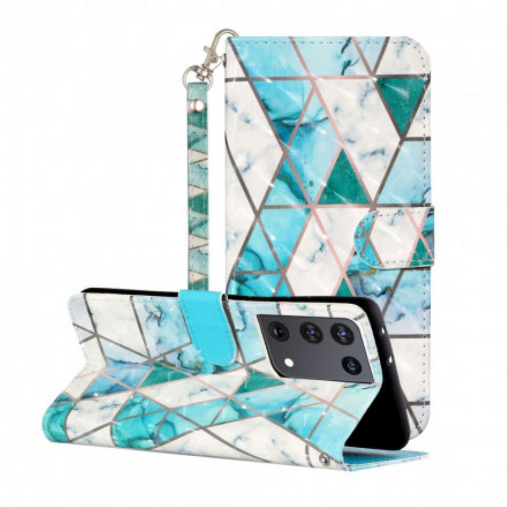 Folio-hoesje voor Samsung Galaxy S21 Ultra 5G Met Ketting Marmeren Lichtstripspots