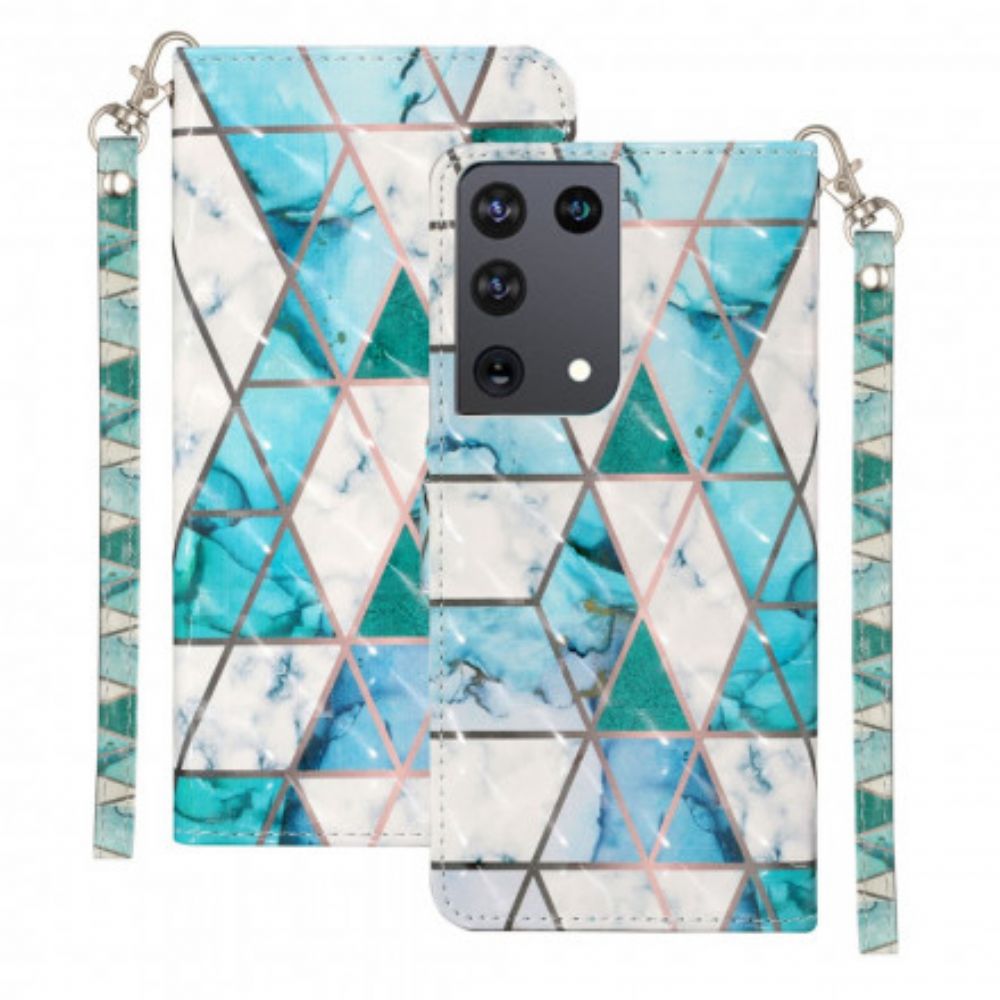 Folio-hoesje voor Samsung Galaxy S21 Ultra 5G Met Ketting Marmeren Lichtstripspots