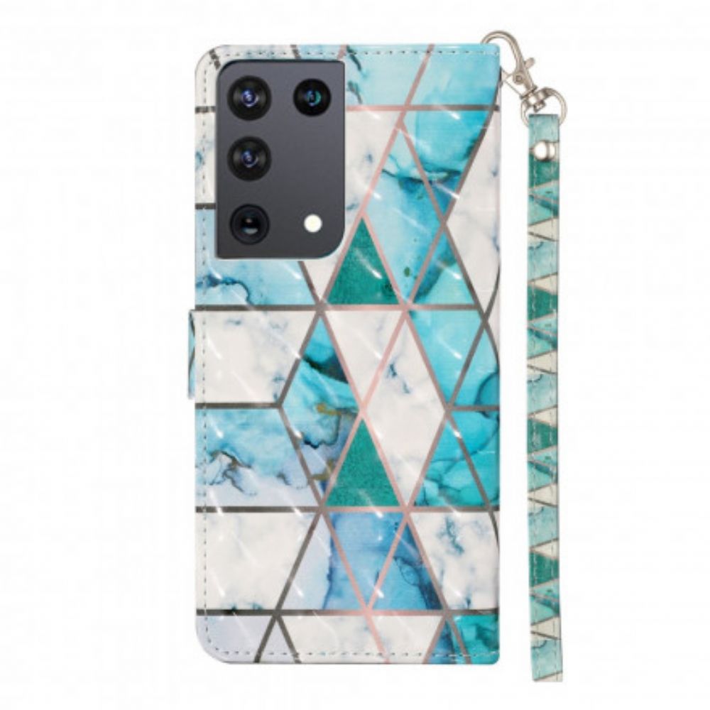 Folio-hoesje voor Samsung Galaxy S21 Ultra 5G Met Ketting Marmeren Lichtstripspots