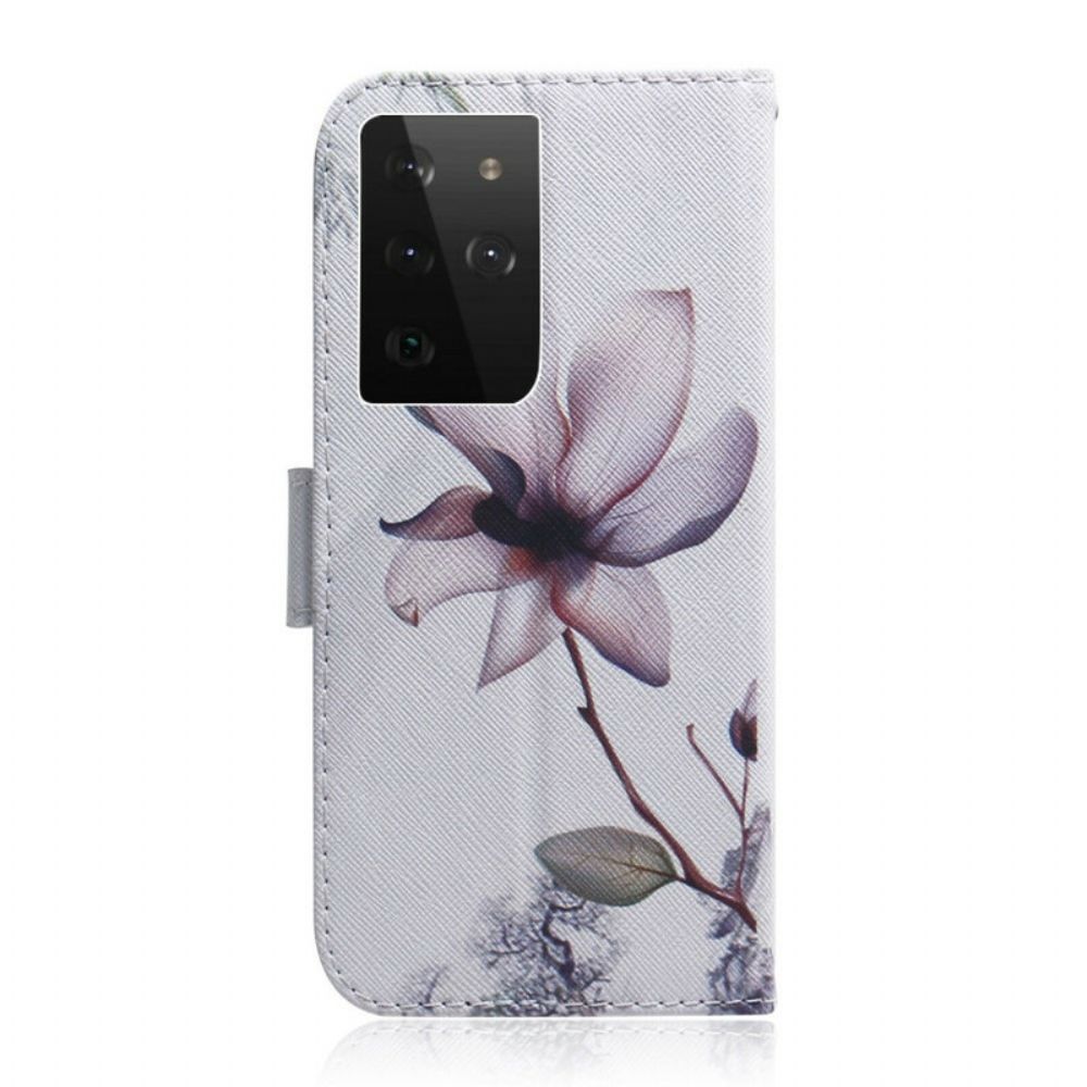 Folio-hoesje voor Samsung Galaxy S21 Ultra 5G Oudroze Bloem