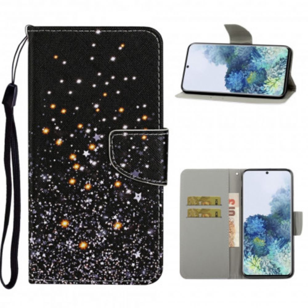 Folio-hoesje voor Samsung Galaxy S21 Ultra 5G Sterren En Pailletten Met Koord